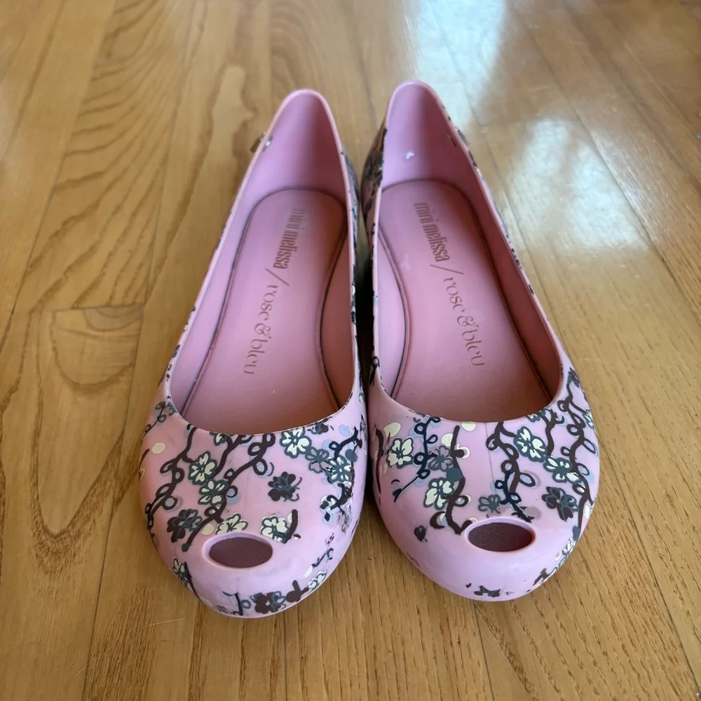 Mini melissa Ultragirl Rose & Bleu Pumps Heels Floral Pink Coral Big Girl Size 1